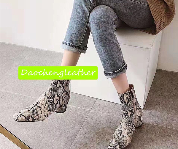 Fashion snake print microfiber leather for woman shoes  